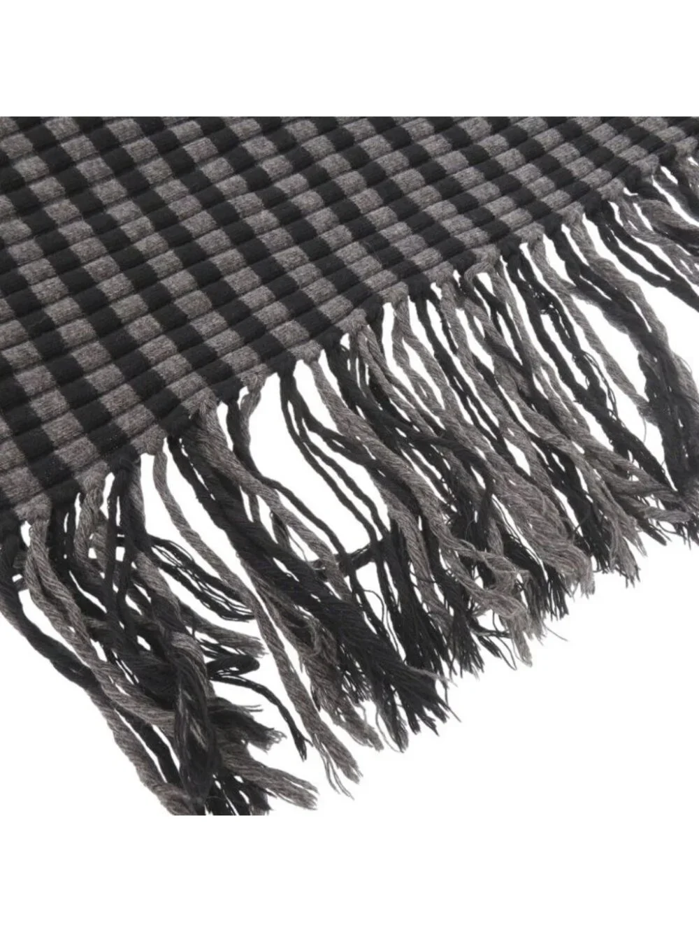 Gucci Fringe Wool Gray Black Scarf